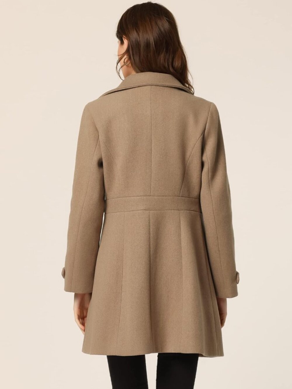 Women's Brown 100% Polyester Single Breasted Fully Lined Mid-Length Pea Coat - Picture 4 of 5